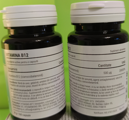 Vitamina B12 (cianocobalamina) 500 mcg - 100 capsule, Vitaking [3]