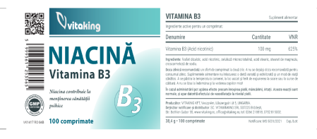 Vitamina B3 (niacina) 100mg - 100 comprimate, Vitaking [1]