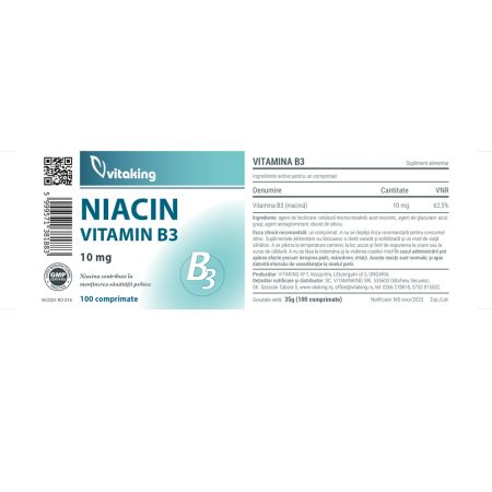 Vitamina B3 (niacina) 10mg - 100 comprimate, Vitaking [1]