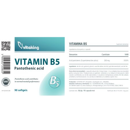 Vitamina B5 (acid pantotenic) 200mg - 90 capsule moi, Vitaking [1]