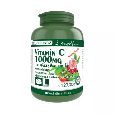 VITAMINA C 1000 mg cu MACES si ACEROLA, 100 comprimate ProNatura Medica  la Nana Plafar [3]