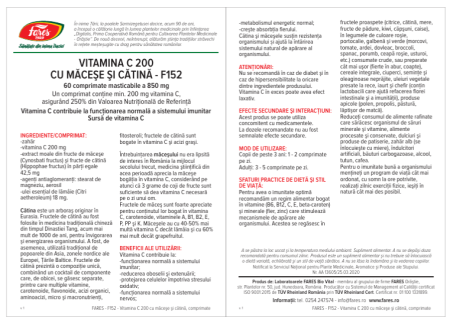 Vitamina C 200mg cu macese si catina, 60 comprimate, Fares [1]