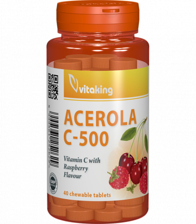 vitamine - Vitamina C 500 mg cu acerola cu gust de zmeura - 40 comprimate masticabile, Vitaking