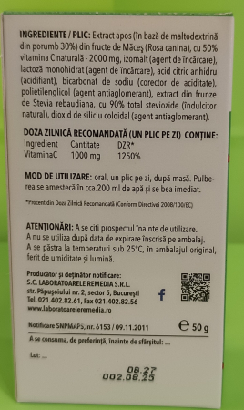 Vitamina C cu MACESE, 1000 mg, 10 plicuri, Remedia la Nana Plafar [3]