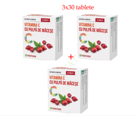 SUPLIMENTE PENTRU ADULTI - VITAMINA C cu PULPA de MACESE 30 tablete dizolvabile, Parapharm