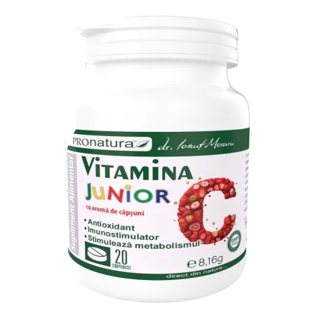 VITAMINA  C Junior cu aroma de capsuni, 20 comprimate, Pro Natura Medica la Nana Plafar