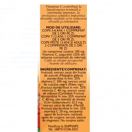 Vitamina C naturala F164, 60 comprimate masticabile, Fares [1]