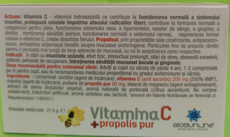 VITAMINA C si PROPOLIS PUR pentru copii, 30 comprimate supt, BioSunLie Helcor [1]