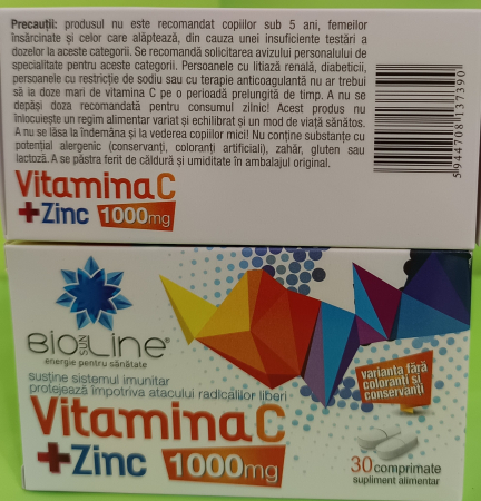 Vitamina C + Zn 1000 mg, 30 comprimate BioSunLine Helcor la nana plafar [2]