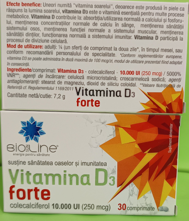 VITAMINA D3 FORTE 10.000 UI (250 mcg), 30 comprimate, BioSunLine Helcor [1]