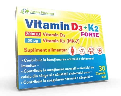 VITAMINA D3+K2 Forte, 30 capsule moi, Justin Pharma la Nana Plafar