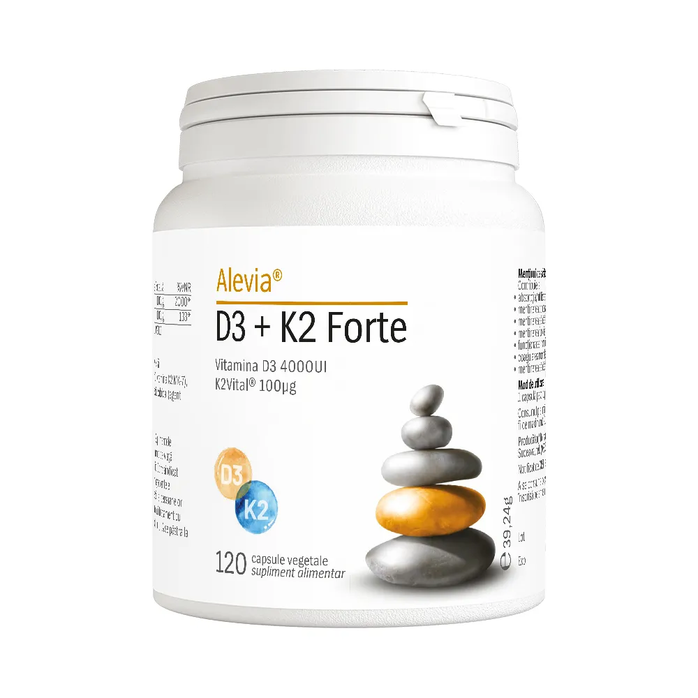 VITAMINE SI MINERALE - Vitamina D3 + Vitamina K2 FORTE, 120 capsule vegetale, Alevia la Nana Plafar