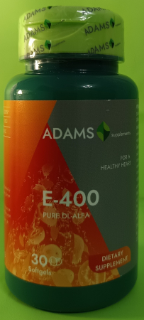 VITAMINA E-400 naturala, 30 capsule moi, Adams Supplements la Nana Plafar