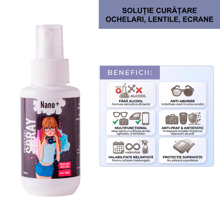 10 x Solutie curatare ochelari, lentile Nano +, fara alcool, Antistatica, Anti-aburire, 100ml [3]