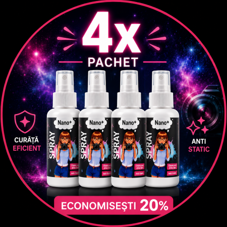 Reduceri - 4 x Solutie curatare ochelari, lentile Nano +, fara alcool, Antistatica, Anti-aburire, 100ml