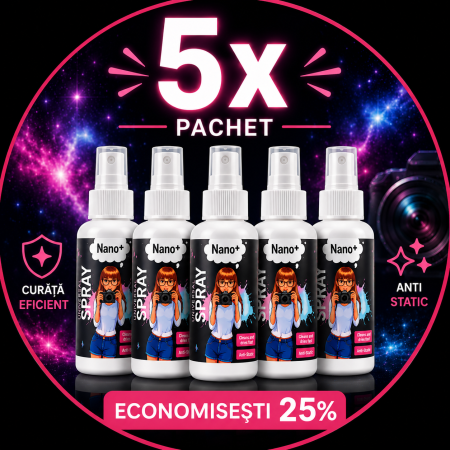 Reduceri - 5 x Solutie curatare ochelari, lentile Nano +, fara alcool, Antistatica, Anti-aburire, 100ml