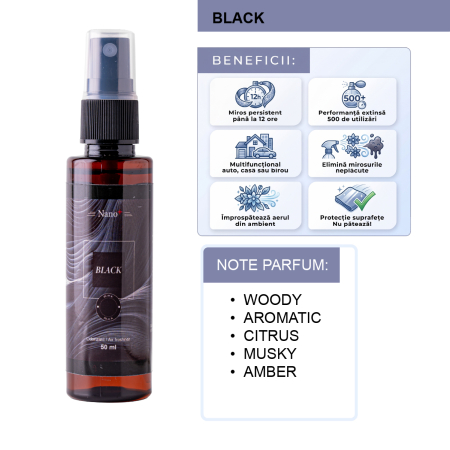 Odorizant Auto Luxuriant, Purificator Nano+, Parfum Spray, Black, 50ml [1]