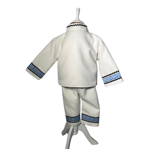Costum popular cu paltonas, broderie alb/albastru [2]