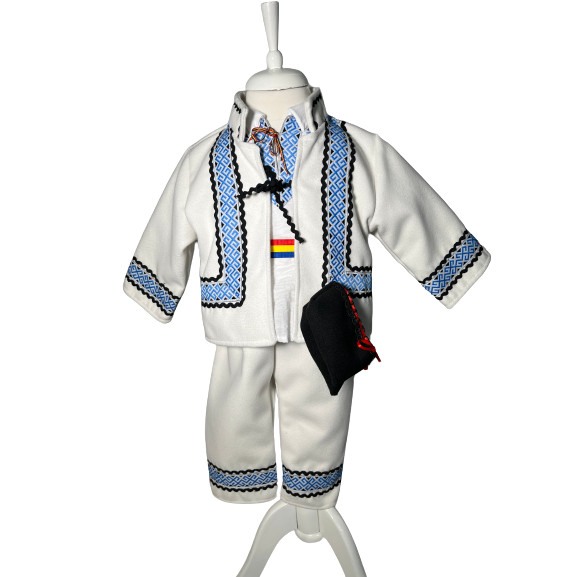 Costum popular cu paltonas, broderie alb/albastru [1]