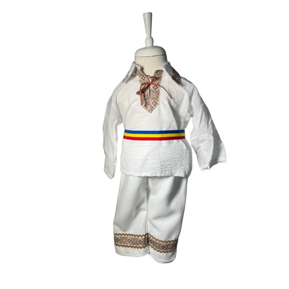 Costum popular cu paltonas, broderie alb/auriu [5]