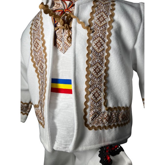 Costum popular cu paltonas, broderie alb/auriu [6]