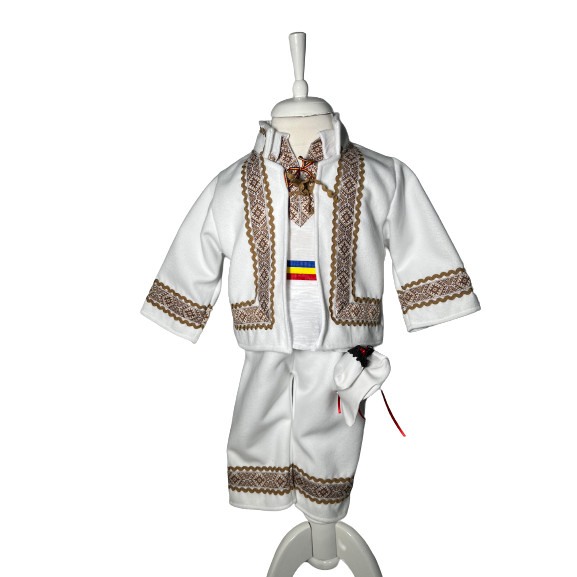 Costum popular cu paltonas, broderie alb/auriu [1]