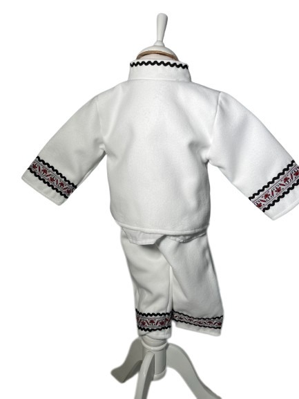Costum popular cu paltonas, broderie alb/rosu [5]