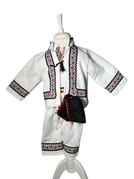 Costum popular cu paltonas, broderie alb/rosu [1]