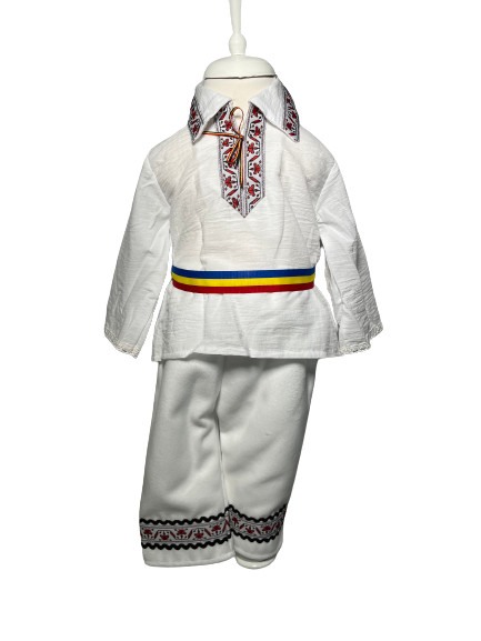 Costum popular cu paltonas, broderie alb/rosu [6]