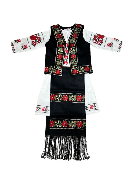 Costum popular, fete, culoare rosu/alb/negru, 3 piese [1]