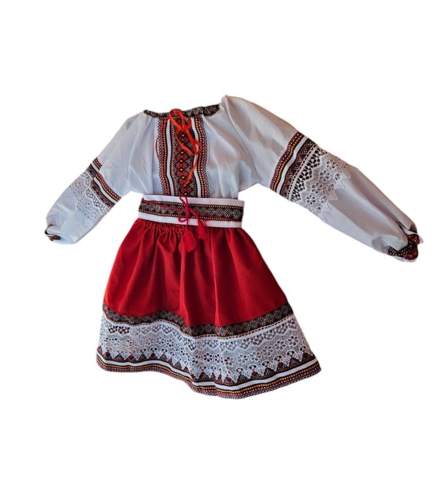 Costum popular pentru fete, rosu cu dantela [2]