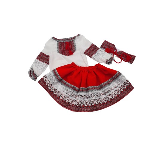 Costum popular pentru fete, rosu, dantela [3]