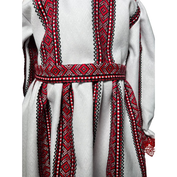 Costum tradional fetite 3 piese, paltonas alb, rochita alb/rosu, brau alb/rosu [7]