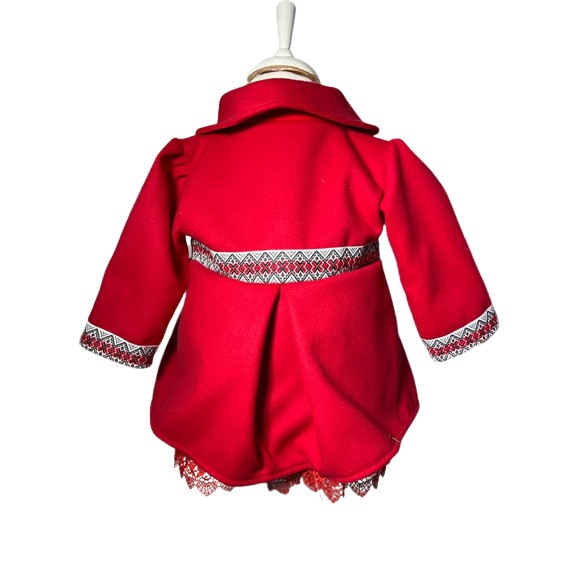 Costum tradional fetite, 3 piese, paltonas, rochita, brau, broderie alb/rosu [4]