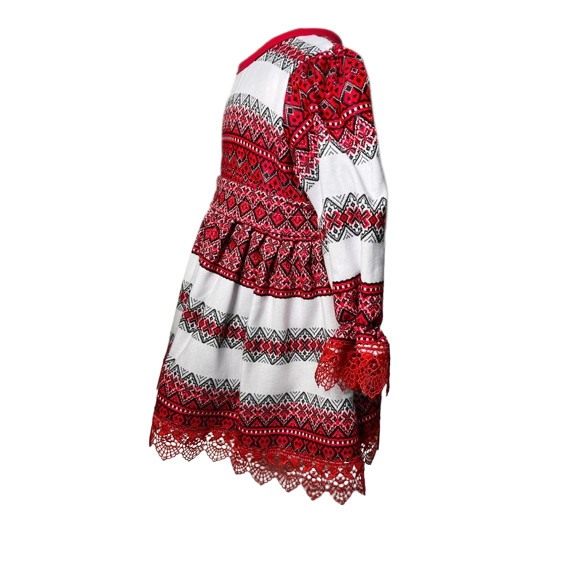 Costum tradional fetite, 3 piese, paltonas, rochita, brau, broderie alb/rosu [2]