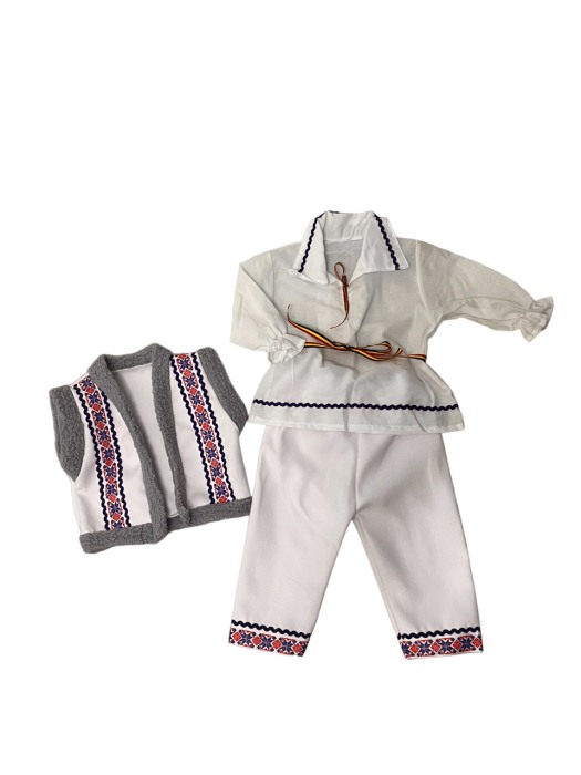Costum traditional baieti cu cojoc, blanita gri, premium [1]