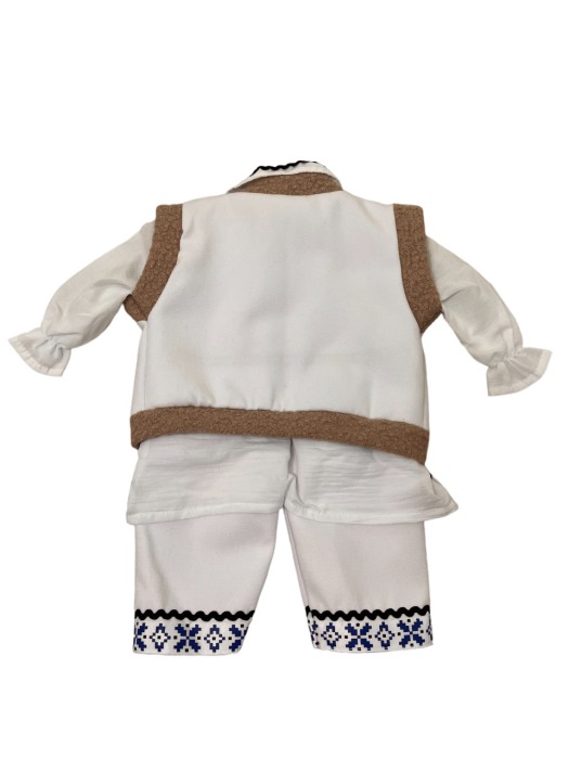 Costum traditional baieti cu cojoc, broderie alb/albastru, premium [3]