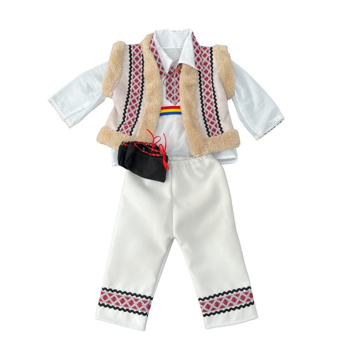 Costum traditional baieti cu cojoc, broderie alb/rosu [1]