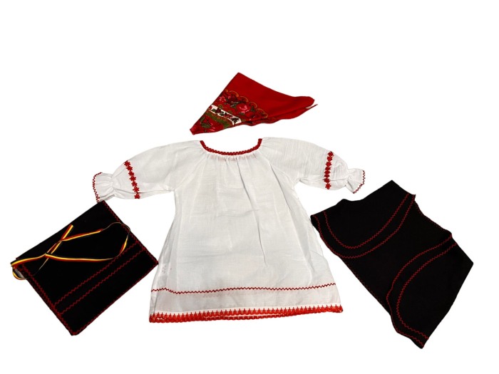 Costum traditional fete cu vesta, alb/negru, 4 piese [3]