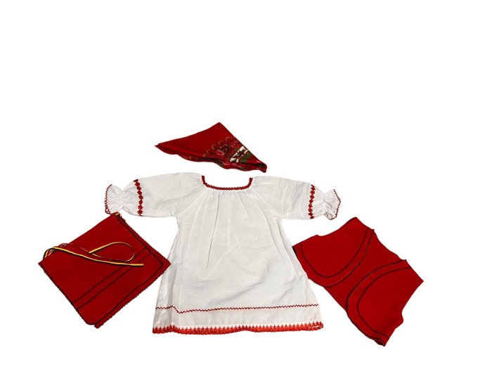 Costum traditional fete cu vesta, alb/rosu, 4 piese [4]