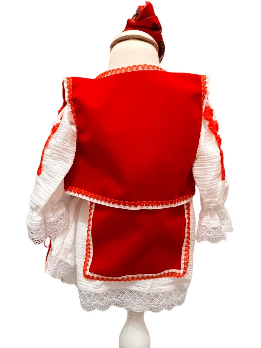Costum traditional fete cu vesta, alb/rosu, 5 piese, premium [3]