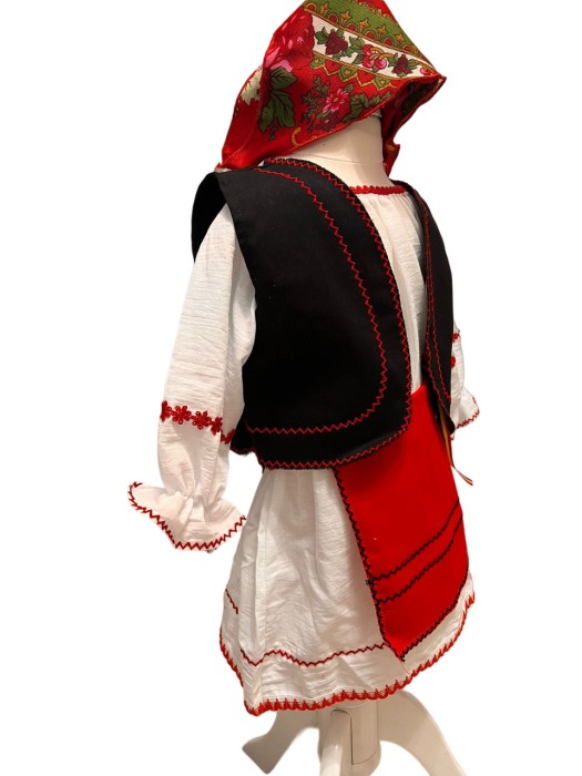 Costum traditional fete cu vesta, alb/rosu/negru, 4 piese [2]