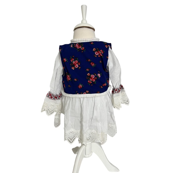 Costum traditional fete imprimeu floral, albastru/alb [4]