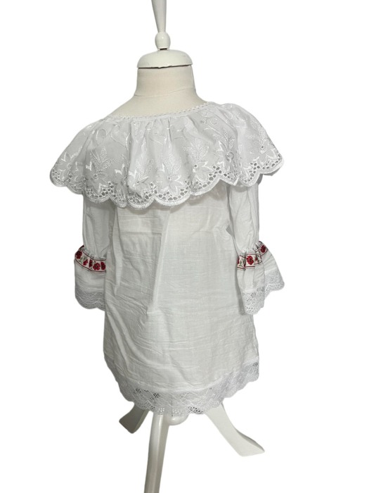 Costum traditional fete premium imprimeu floral rosu/alb [2]
