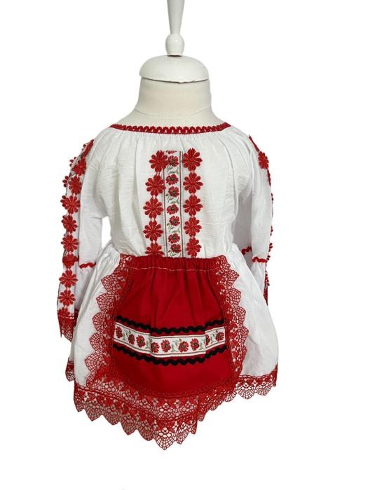 Costum traditional fete premium, rosu/alb, 5 piese [3]