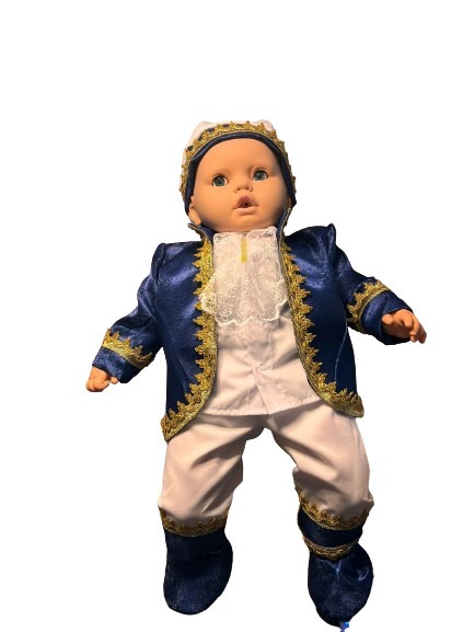 Costumas Elegant Baieti, Tematica Print, Catifea Bleumarin, 5 piese [3]