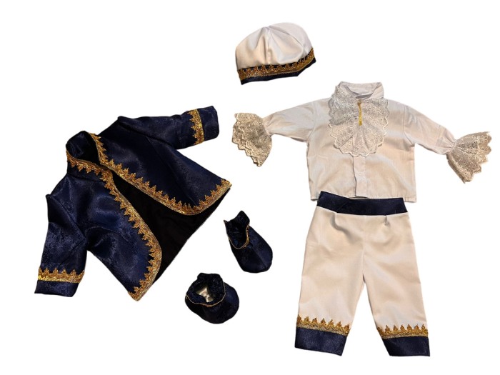 Costumas Elegant Baieti, Tematica Print, Catifea Bleumarin, 5 piese [1]