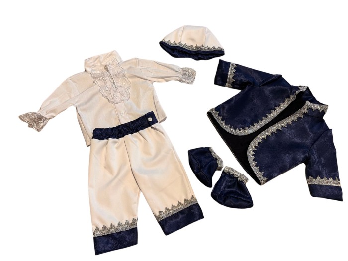 Costumas Elegant Baieti, Tematica Print, Catifea Bleumarin, 5 piese, model 2 [2]