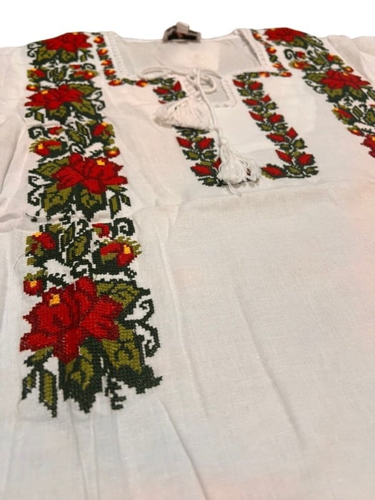 Ie traditionala , alba, broderie cu motiv floral galben/negru/rosu/verde, femei [3]