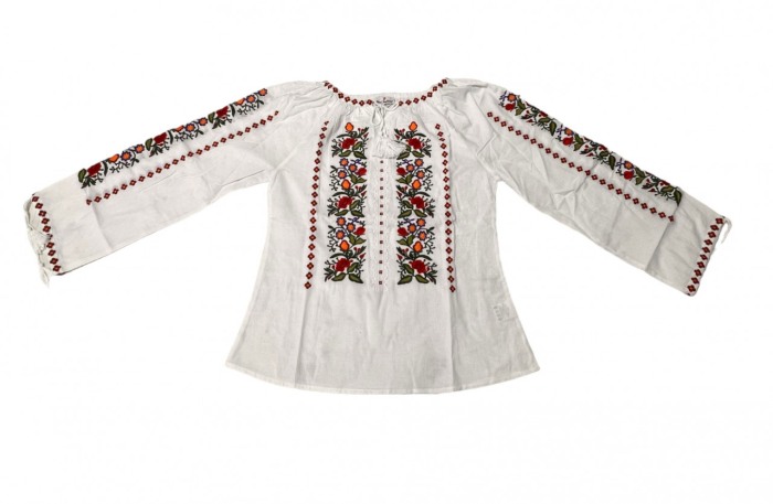 Ie traditionala , alba, broderie cu motiv floral rosu/galben, femei [1]